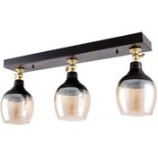 Resim Sedef 3'lü E27 Duy Siyah / Gold Renk Metal Açı Ayarlı Bal Camlı Sıralı Plafonyer Avize 