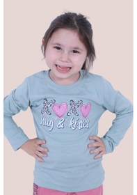 Resim Hug And Kisses Baskılı Kız Çocuk Uzun Kol Mint Yeşili Sweatshirt Mint Yeşil1 Mint Yeşili 