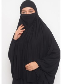 Resim Altobeh Kollu Sufle Çarşaf Üstü Peçeli Pratik Tesettür Hijab - Nikaplı Namaz Örtüsü Siyah 