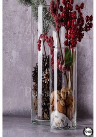 Resim Delizli El İmalati 2'li 10 Cm 30+40 Cm - El İşciliği Silindir Vazo Cam Kalın Tabandır En Büyük Boy Beyaz 