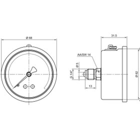 Resim Pakkens 0-16 Bar 63 mm Arkadan Bağlantılı Gliserinli Manometre G 1/4 inç 