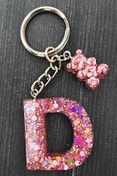 Resim nursstore Gül Kurusu Simli Glitterlı D Harf Minik Ayıcıklı Epoksi Anahtarlık Dharf Anahatarlık Harf Anahtarlık 