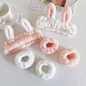 Resim 3 adet Set Kabarık Bandana Bileklik Seti, Düz Renk Elastik Yay Dekor Bandana Yumuşak Bileklik Yüz Yıkama ve Makyaj Kadın Saç Bantları Banyo için Bilek Havlusu Seti 