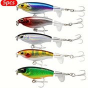 Resim 5'li Topwater Bass Balıkçılık Yem Seti, Dönen Bıçak Tasarımlı Kalem Yemi, Karışık Renkler, Güçlü Su Yüzeyi Titreşimleri, ABS Malzeme - Traktör Stili Topwater Yem Seti 