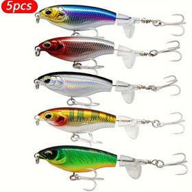 Resim 5'li Topwater Bass Balıkçılık Yem Seti, Dönen Bıçak Tasarımlı Kalem Yemi, Karışık Renkler, Güçlü Su Yüzeyi Titreşimleri, ABS Malzeme - Traktör Stili Topwater Yem Seti 