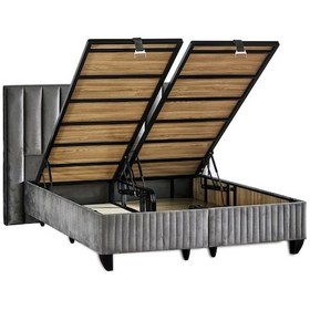 Resim Hades Lüks Baza Ve Başlık Seti 180x200 Cm Çift Kişilik Baza Ve Başlık Takımı Koyu Gri Özel Kumaş 