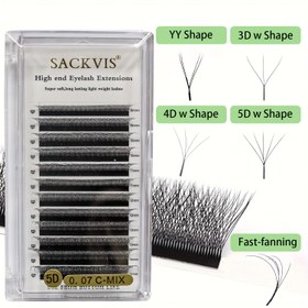 Resim SACKVIS 5D/4D/3D/YY/1S Kirpik Uzantıları - El Dokuma Sahte Minx, Çok Boyutlu Hacim, C/D Curl, 6-15mm Uzunluk, Bitki Tabanlı Squalane, Yeniden Kullanılabilir, Tam ve Hacimli Görünüm için Karma Stiller 