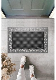 Resim Kare Modeli Kapı Önü Paspası Gri Rengiwelcome Hoş Geldiniz Yazl 