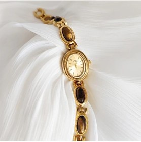 Resim Fochsia Altın Renk Retro Elips Kadran Siyah Ro Rakamlı Kompakt Kasa Kuvars Movet Çelik Bileklik Diğer 