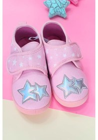 Resim Pembe Yıldızlı Kız Çocuk Cırt Cırtlı Panduf-f-727 Pembe 