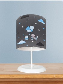 Resim Mekta Home Bebek Ve Çocuk Odası Yeşil Balonlu Ve Bisikletli Fil Desenli Abajur 