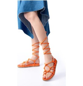 Resim 1001-1001 Orange Bilekten Bağcıklı Kadın Sandalet Bej 