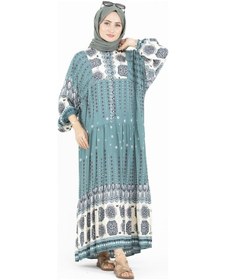 Resim Sevitli Karışık Desenli Viscon Elbise-mint Yeşili-2573 - Mint Yeşili Mint 