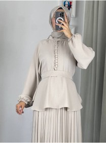 Resim Esre Store 4532 - Krep Tesettür İkili Takım Bej 