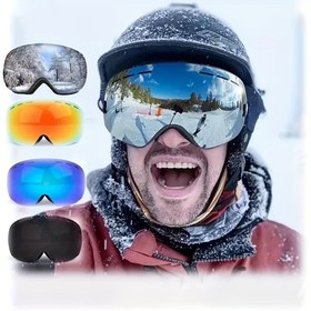 Resim Yetişkin Kışlık Kayak Gözlüğü - Rüzgar ve Kum Geçirmez TPU Çerçeve, Buğu Önleyici Aynalı Lens, Kayak, Snowboard, Motosiklet, Yürüyüş, Açık Hava Sporları için Geniş Göz Koruma - Unisex Tasarım, Snowboard Ekipmanı, Şık Gözlük Tasarımı 