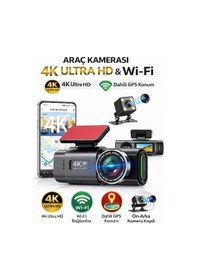 Resim 4k Araç Kamerası Çift Lens Ön-arka - Wi-fi Gps Park Modu Gece Görüşlü Araç İçi Kamera L308 Dash Cam 