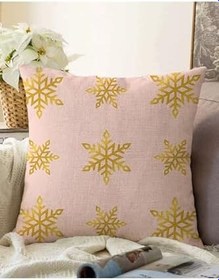 Resim RealHomes Çift Taraflı Gold Renkli Kar Tanesi Desenli Dijital Baskılı Modern Raşel Örme Kırlent Kılıfı 