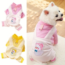 Resim Sevimli Karikatür Hayvan Baskılı Köpek Tulumu - Sarı Ördek Baskılı, Soğuk Hava Yürüyüşleri İçin Uygun, Ördek Pijamaları, Ayarlanabilir Tokalı Rahat Evcil Hayvan Giyimleri, Küçük, Orta ve Büyük Köpekler İçin Dört Bacaklı Evcil Hayvan Giyimleri 