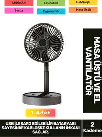 Resim Fantazer Kablosuz Sessiz Usb Şarjlı 3 Kademeli Hafif 1200mAh Pervaneli Taşınabilir Masa El Fanı Vantilatör 