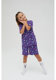 Resim Hello Kitty Kız Çocuk Kısa Kollu Şortlu Pamuklu Pijama Takımı Renklı 