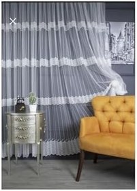 Resim Özgün Perde (3700) Üst Kalite Sanal Nakışlı Tül Perde (1x3 Pile) Beyaz 400 x 250 