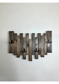 Resim Doğal Ahşap Simetrik Masif 4 Askılı Vestiyer Portmanto Siyah 