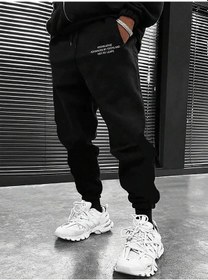 Resim Hypemode Slogan Graphic Drawstring Waist Eşofman Altı Siyah 