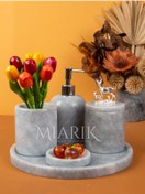 Resim MIARIK DESIGN & DEKORASYON Dekoratif Mermer 5 Li Geyik Detaylı Banyo Seti Takımı 