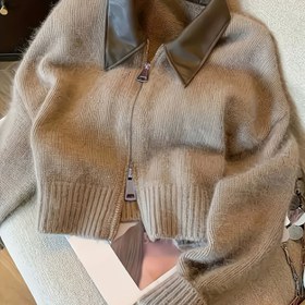 Resim Kadınlar İçin Şık Yaka Detaylı Çift Fermuarlı Hırka - Yumuşak Uzun Kollu Tek Renk Kazak, Tüm Mevsimler İçin Elde Yıkanabilir Gündelik ve Resmi Giyim Aksesuarı, Katmanlı Moda, Zarif Örgü, Dayanıklı Triko 