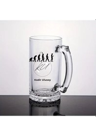 Resim Kişiye Özel Evrim Tasarımlı Cam Bira Bardağı İsim Ve İmza Baskılı Kulplu Bira Kupası Renk 