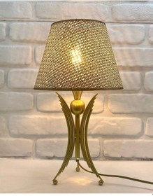 Resim Eskitme Gold Rustik Burgulu Metal Ayaklı Haki Hazeran Abajur Eskitme 