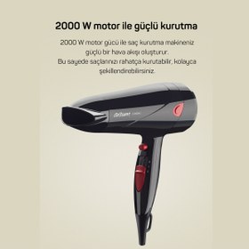 Resim Arzum AR569 Linda Saç Kurutma Makinesi 2 Hız Ayarı, Soğuk Hava ve Difüzör, 2000W, Siyah 