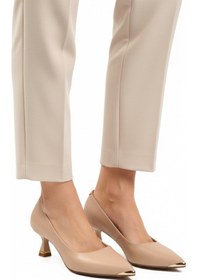 Resim Bej Cilt İnce Kısa Topuklu Kadın Abiye Ayakkabı 357171 Z Bej Cilt 