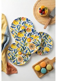 Resim Grandora Renkli Narenciye Çiçek Desenli 6 Adet, 27 Cm Servis Tabağı Pasta, Tatlı, Kahvaltı Tabağı Seti Çok Renkli 