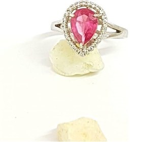 Resim Pembe Taşlı Gümüş Damla Yüzük 