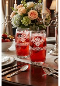 Resim İnsigne Model Desenli Zarif Su & Meşrubat Bardağı 2 Li Set Şeffaf 