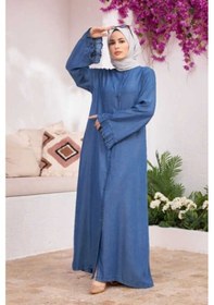 Resim Neways 6587-Düğmeli Kolları Fırfırlı Ferace Koyu Mavi 