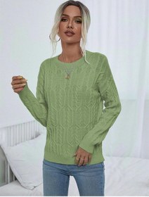 Resim Saç Örgülü Bisiklet Yaka Motifli Kol Detaylı Mint Triko Kazak Mint 