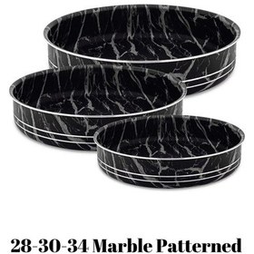 Resim Bonera Montella 3'lü Mermer Desenli Si Yah - Beyaz Tepsi 28-30-34 Cm Siyah 