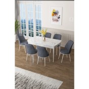 Resim Canisa Concept Zen Serisi Mdf Açılabilir Mutfak Masası Takımı ,beyaz Mermer Desen Masa + 6 Adet Sandalye 