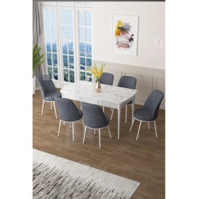 Resim Canisa Concept Zen Serisi Mdf Açılabilir Mutfak Masası Takımı ,beyaz Mermer Desen Masa + 6 Adet Sandalye 