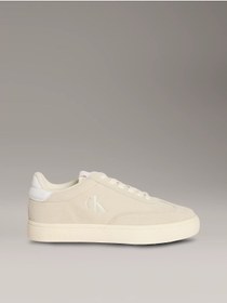 Resim Calvin Klein Kadın Deri Bağlamalı Düz Taban Yuvarlak Burun Ck Desenli Bej Sneaker YW0YW01767-AD6 
