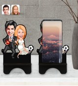 Resim Bk Gift Kişiye Özel Sevgililer Karikatürlü Ahşap Biblo Telefon Standı-15 