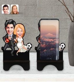 Resim Bk Gift Kişiye Özel Sevgililer Karikatürlü Ahşap Biblo Telefon Standı-15 