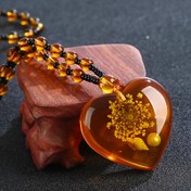 Resim 1pc Boho Kalp Şeklinde Amber Kolye, Sentetik Reçine ile Yüzen Tuzlu Su Balmumu, Üniseks Retro Takı, Brezilya Amber Boncuk Kolye 