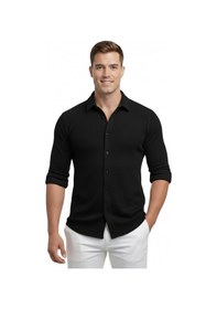 Resim Deepsea Siyah Slim Fit Örme Kumaş Likralı Erkek Gömlek Nefes Alan Esnek Ve Modern Tasarım 2602604 Siyah 