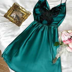 Resim Kadınlar için Seksi Sırtı Açık Dantel Detaylı Camisole Gecelik - Zümrüt Yeşili %100 Polyester Uyku Giysisi, Üst Üste Geçirilebilir Yaka, Her Mevsim İçin Makinede Yıkanabilir Ev Kıyafeti 