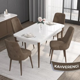 Resim Canisa Concept Roy Serisi, 80 x 132 cm Açılabilir Mdf Masa Takımı, Beyaz Masa Ceviz Ayak 4 Sandalye 