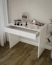 Resim 1 Çekmeceli Çalışma/Makyaj Masası – Beyaz, E1 Suntalam, Teleskopik Raylı 