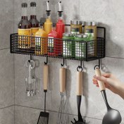 Resim Modern Karbon Çelik Hasır Depolama Rafı - Çok Fonksiyonlu, Kolay Erişim için Açık Tasarım, Mutfak ve Banyo Düzenleme Duvara Monte Büyük Demir Eşya Depolama Rafı Mutfak Deliksiz Depolama Rafı 